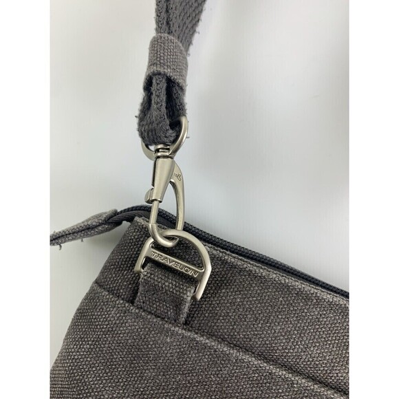 Travelon Anti-Theft Heritage Small Crossbody Bag Gray Cotton Canvas Zip RFID - Picture 6 of 16